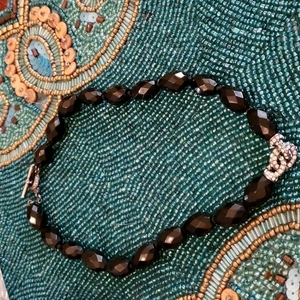 MONET Black Onyx  Choker Necklace Interlocking Rhinestone‎ Center